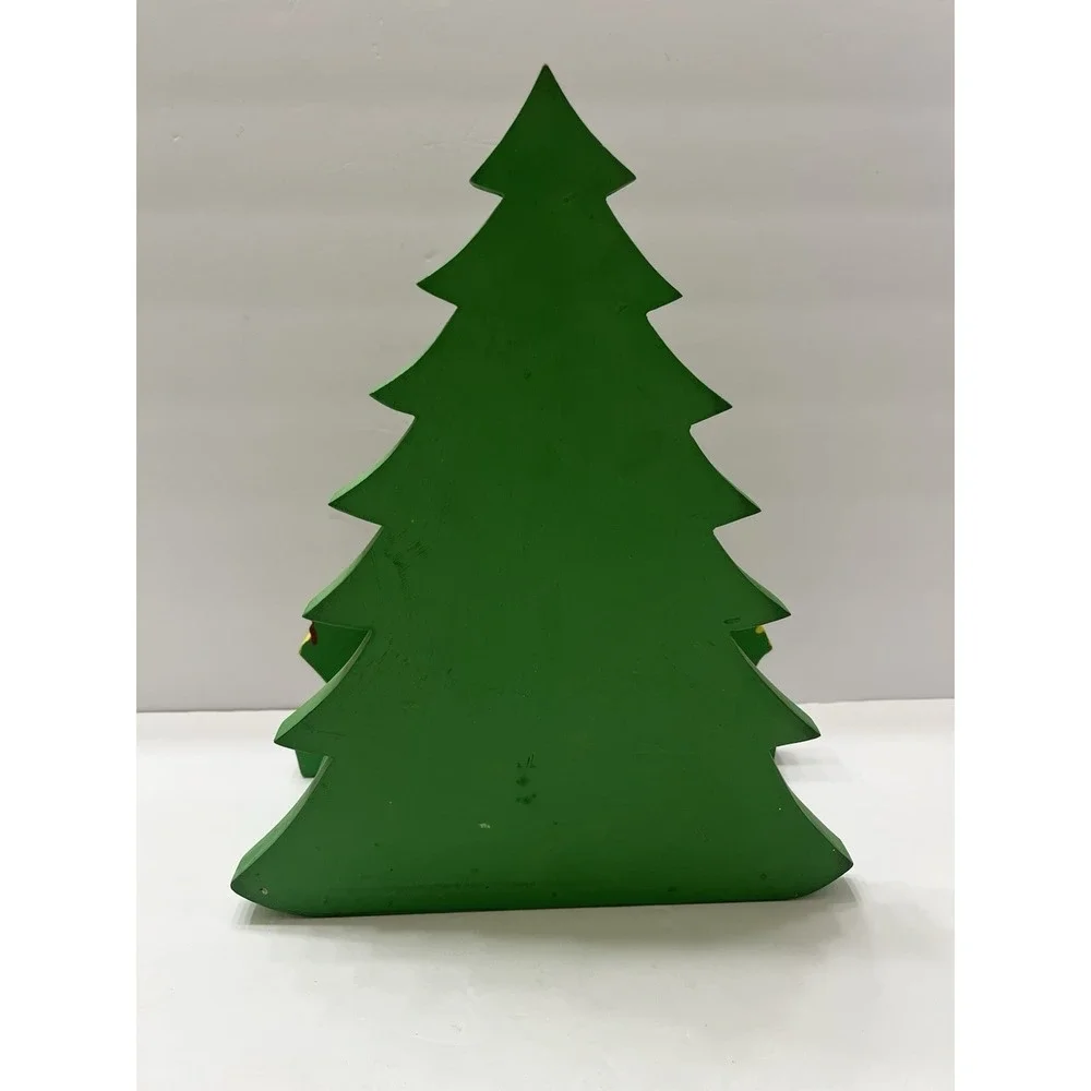 Christmas Tree Wooden Decor Hand Painted By Seasons Card Holder 13x11